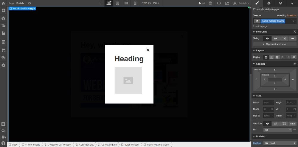 Adding a heading and an image inside the modal