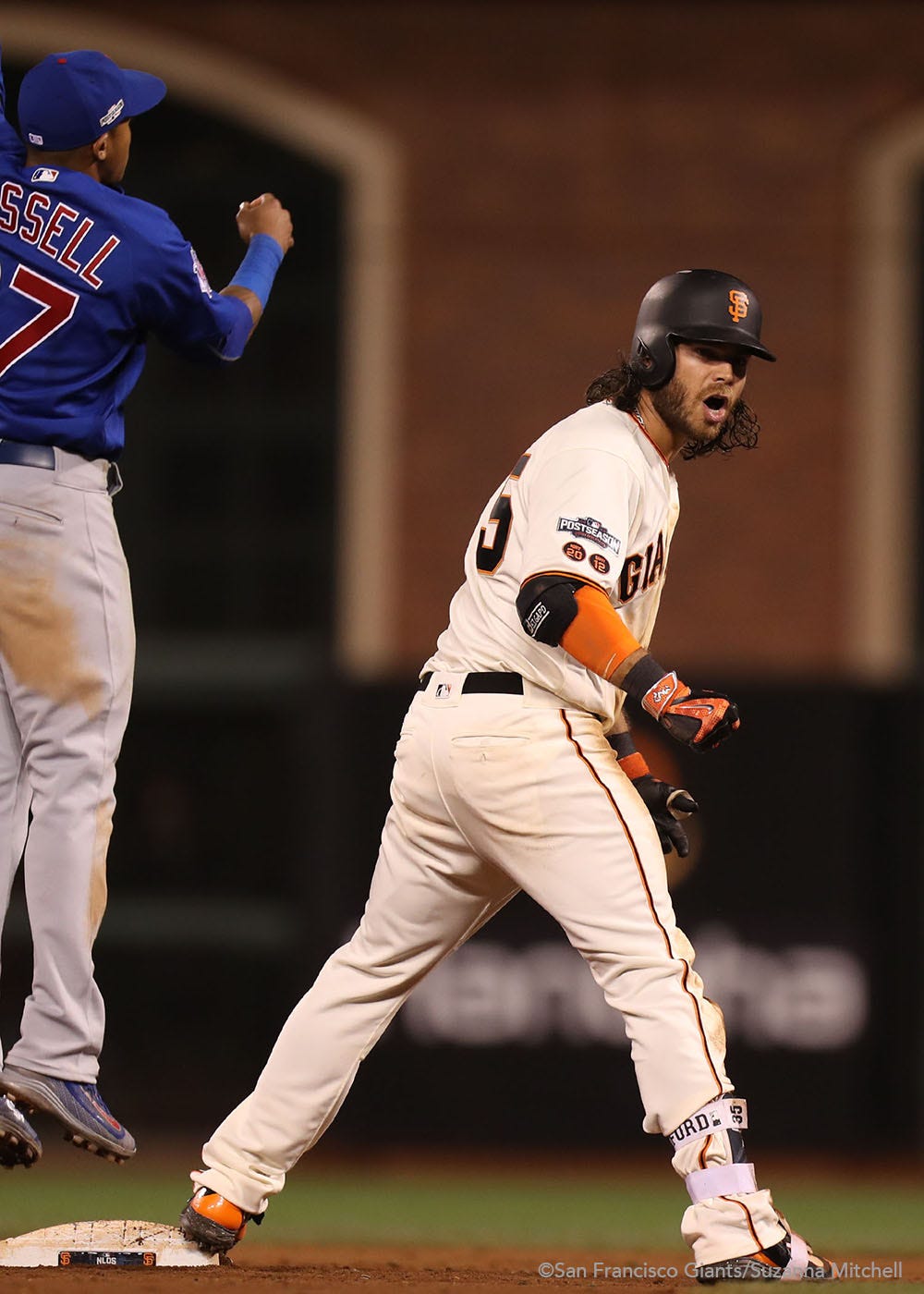 Brandon Crawford doubles in the thirteenth inning.