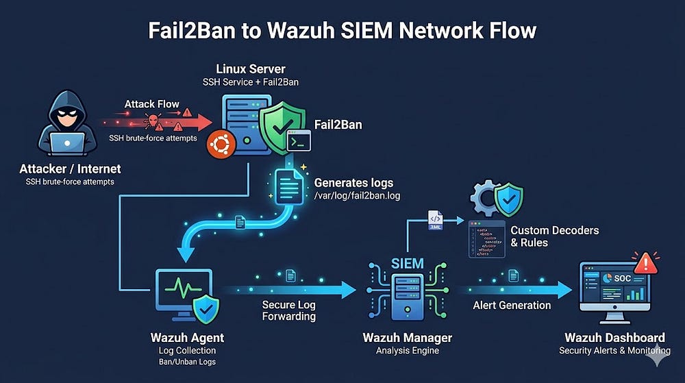 Shipping Fail2Ban Logs to Wazuh SIEM with Custom Decoders and Rules.