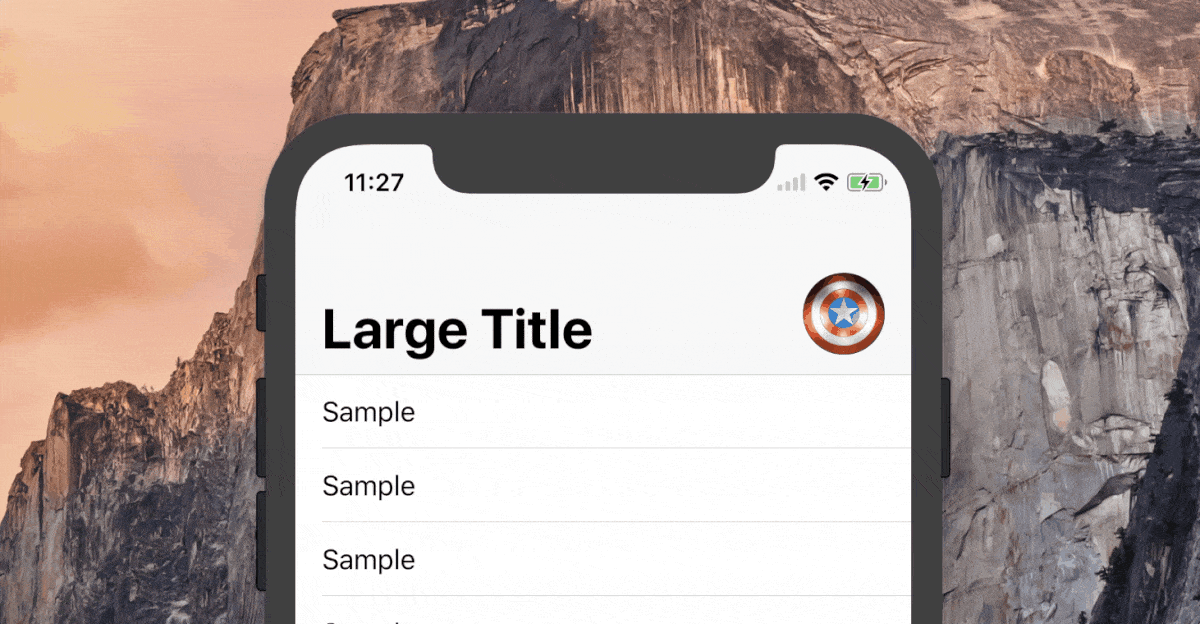 An animated gif showing how the top navigation bar title changes when scrolling.