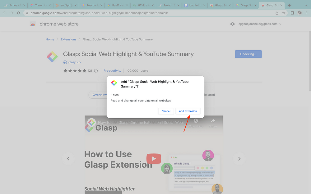 A button to add Glasp extension on Chrome