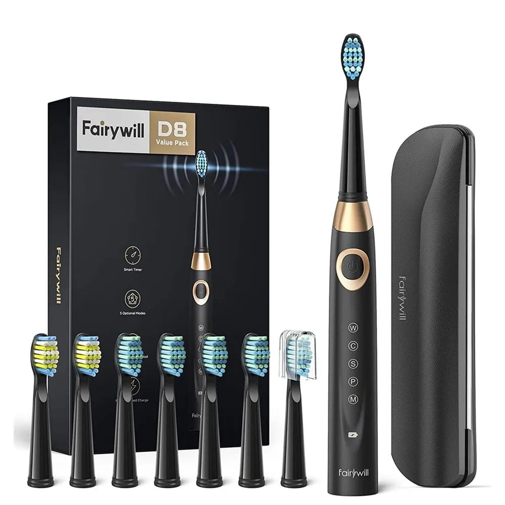 Fairywill Electric Toothbrushes for Adults Kids 5 Modes Smart Timer Rechargeable Whitening Sonic Toothbrush with 10 Brush Heads