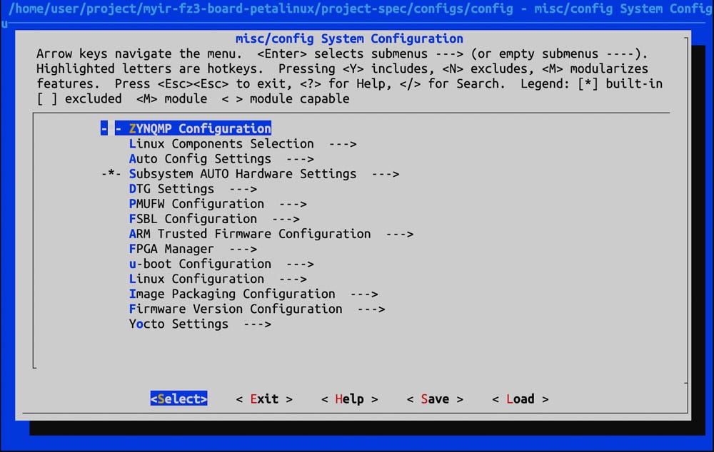 Screenshot of PetaLinux configuration