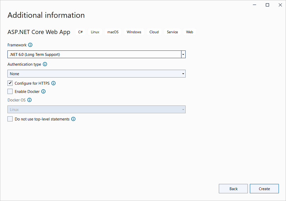 Choose .NET 6.0 as the framework.