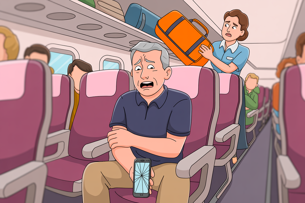 A bag fell from an overhead bin and cracked my phone. Should SAS pay-