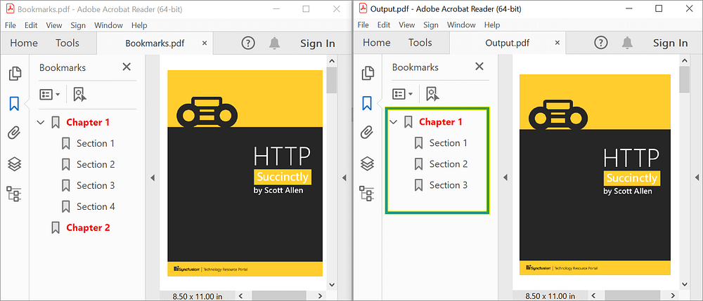 Removing a bookmark from a PDF