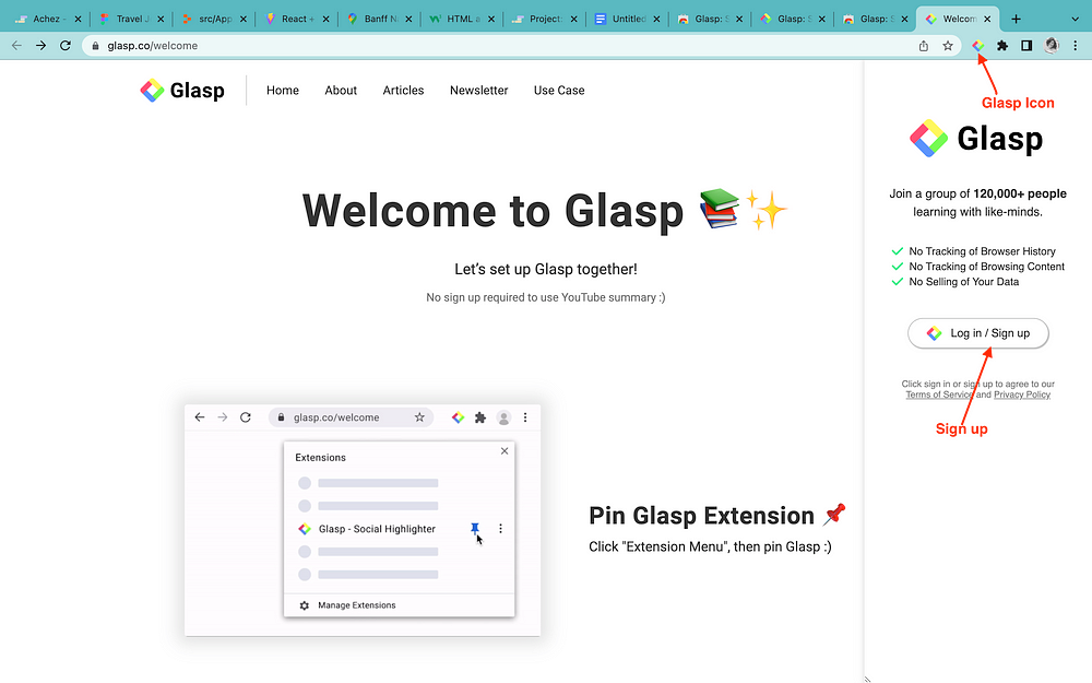 Glasp welcome page