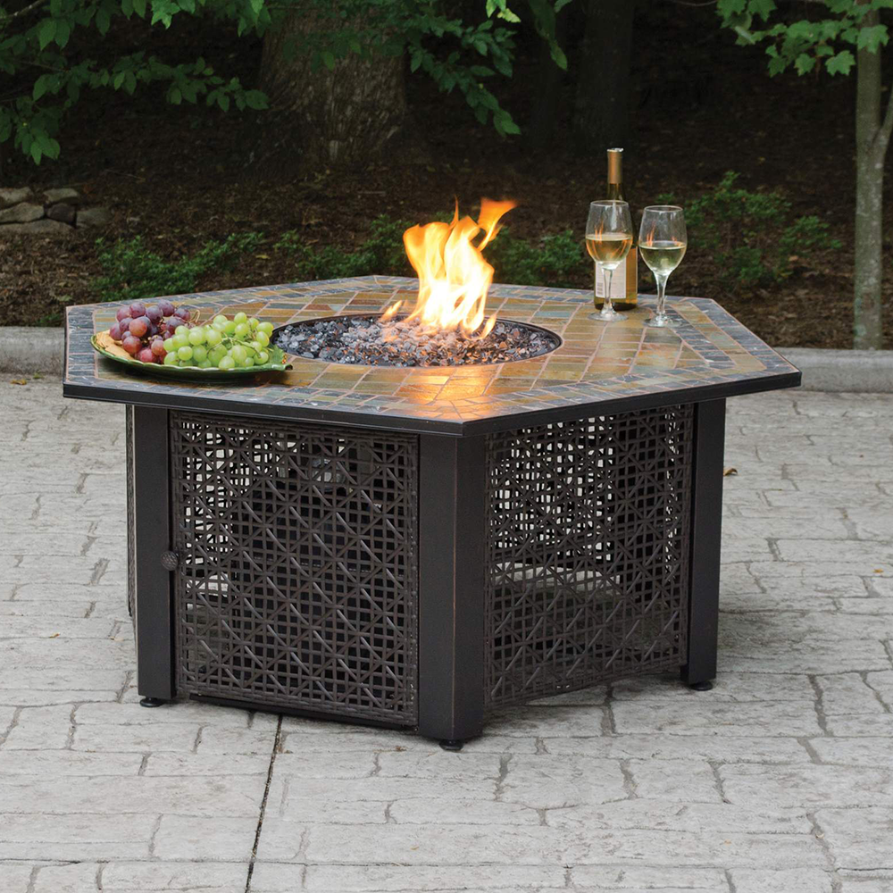 Endless Summer GAD1374SP Hexagonal Bronze Outdoor Fire Pit w/ Slate Tile Mantel