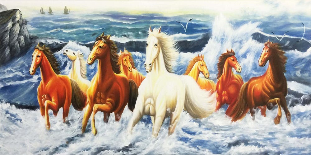 Tranh mã đáo thành công ngựa chạy trên biển