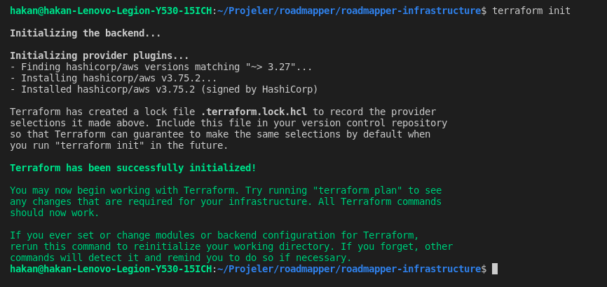 output of terraform init command