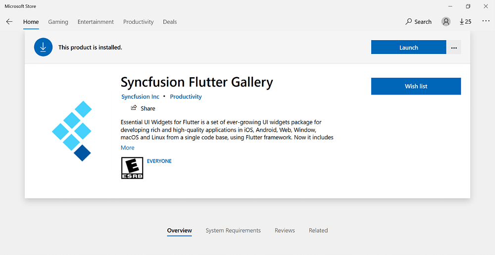 Syncfusion Flutter Gallery in Windows Store