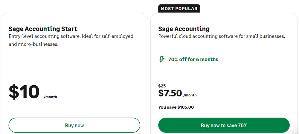 Sage Accounting pricing