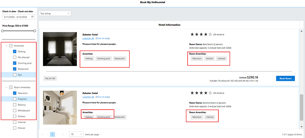 React TreeView for choosing hotel and room amenities