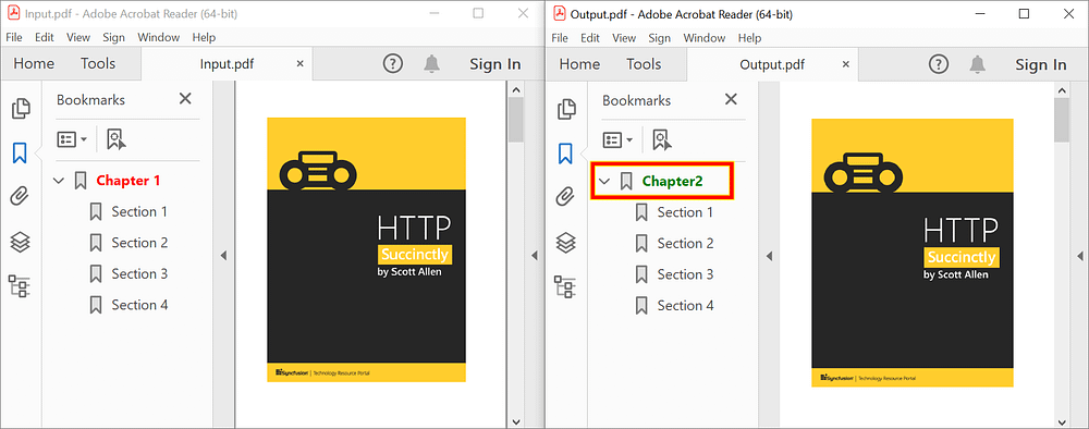 Updating a bookmark in a PDF