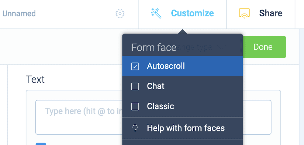 Tripetto’s form face options.