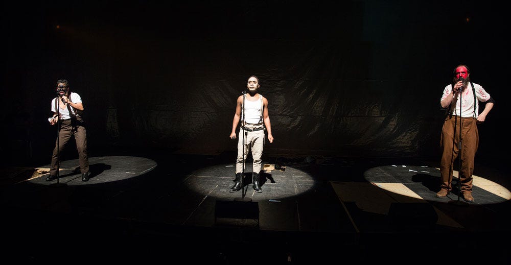 AN OCTOROON (2016). Featuring, from left, Justin Jain (Assistant), James Ijames (BJJ), and Ed Swiney (Playwright).