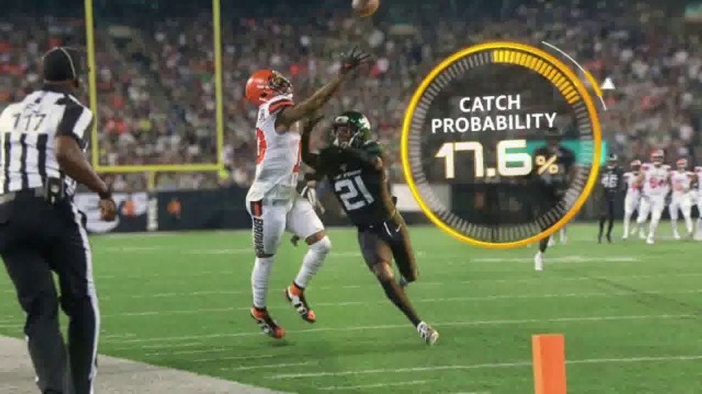 NFL player catching a football with a catch probability of 17.6%