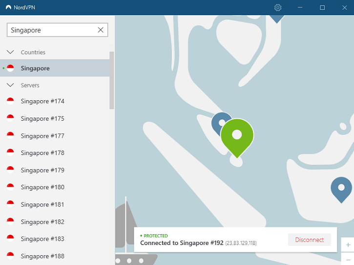 NordVPN's Singapore servers