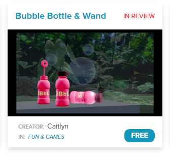 3D asset "Bubble Bottle and Wand" in High Fidelity's open source VR platform.