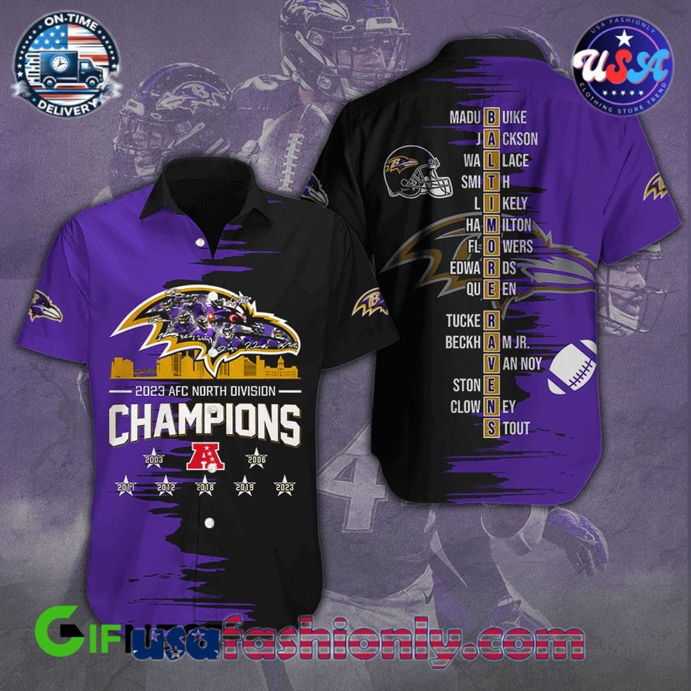 AFC North Division Champions 2023 Baltimore Ravens Hawaiian Shirt