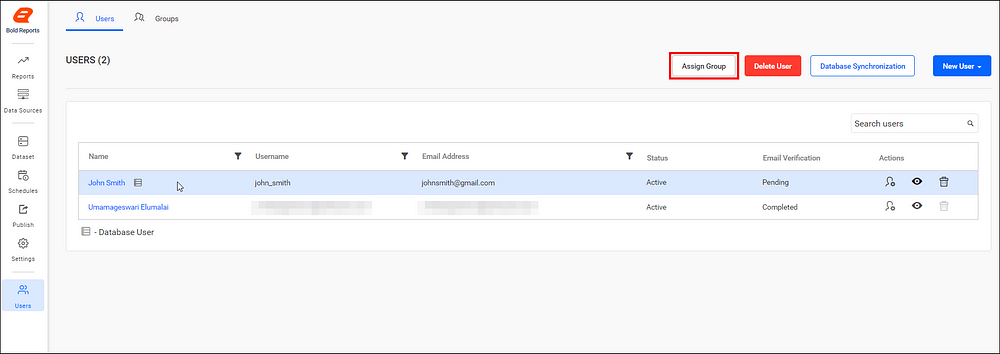 Clicking Assign Group at the top of the panel.