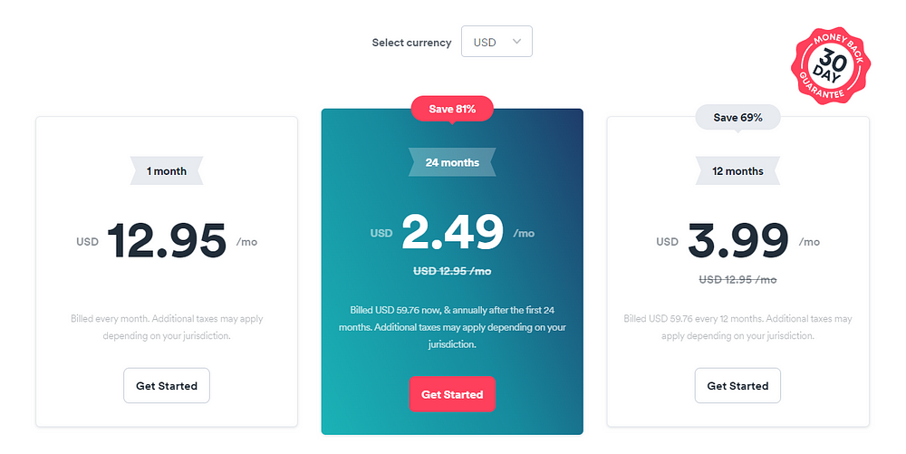 Surfshark pricing terms