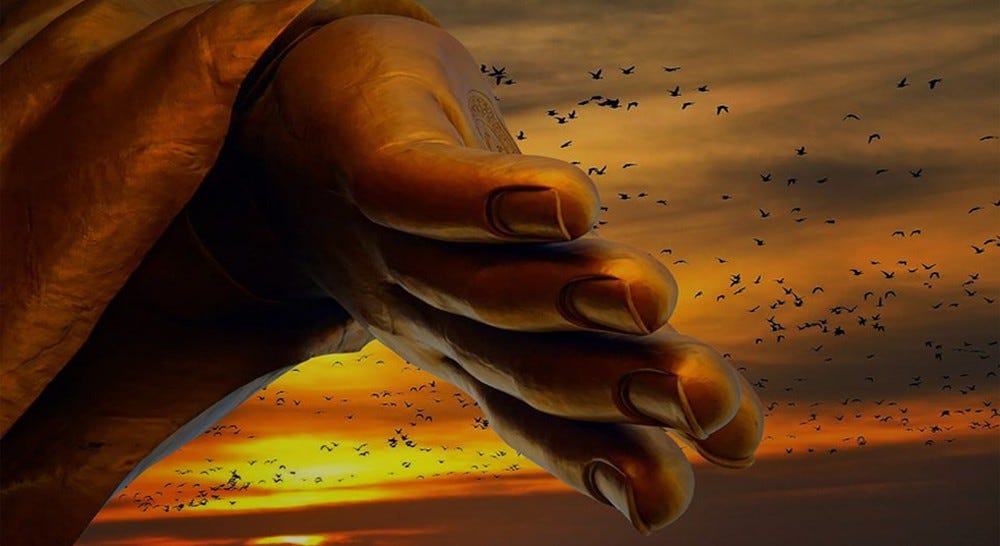 The Buddha's hand save all sentient beings