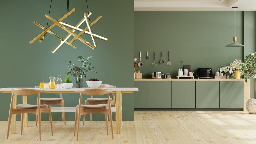 Soothing sage green kitchen