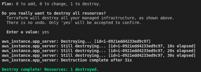 output of terraform destroy comamand part2