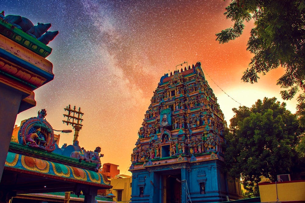 sunset view of a kerela temple,India