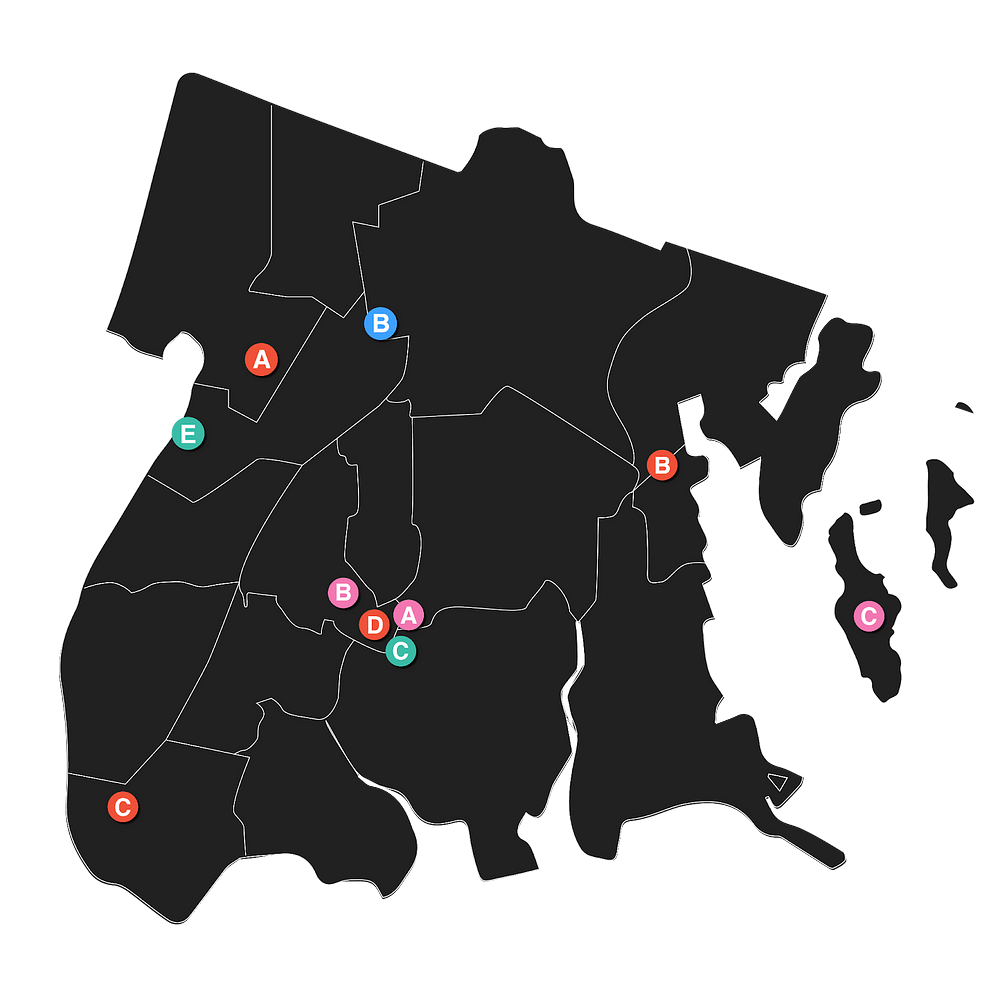 A dark grey map of the Bronx with colorful numeric icons indicating where community partners are located.