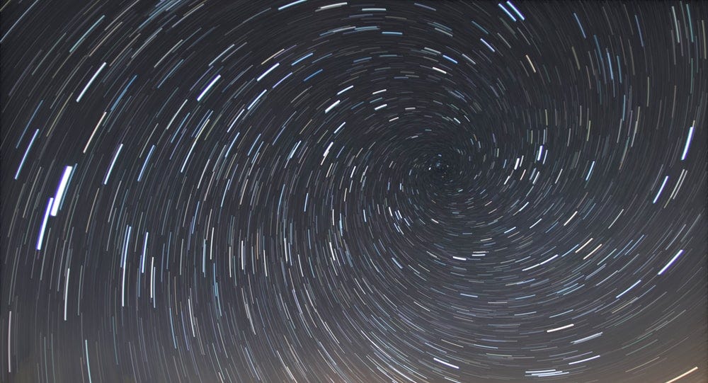 Vortex startrail created by single image of clear sky. Photo by Mohdammed Ali on Unsplash
