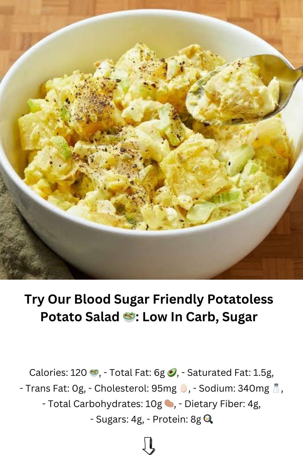 Indulge guilt-free with our Potatoless Potato Salad! Packed with cauliflower, crunchy celery, zesty pickles, and eggs, it's a blood sugar-friendly delight. Follow our easy steps for a sensational dish bursting with flavor. Your taste buds will thank you!