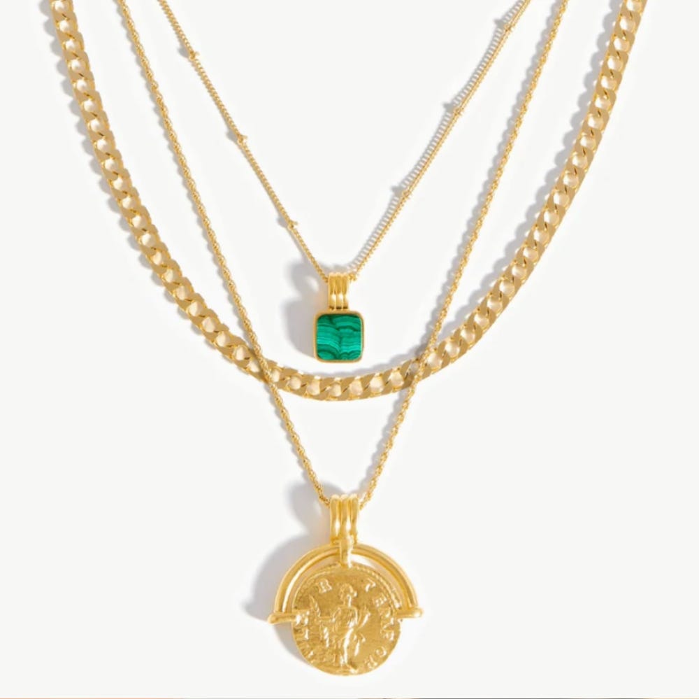 Missoma Gold Necklace Set with Green Gemstone