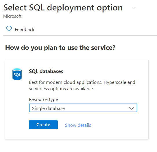 Azure SQL Database deployment option