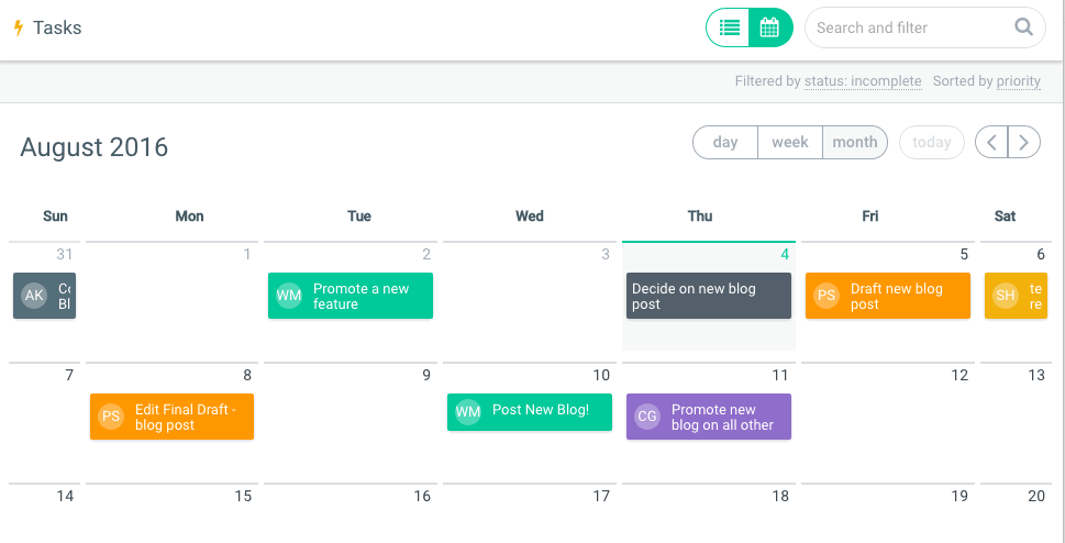 Hibox, calendar view, task management calendar