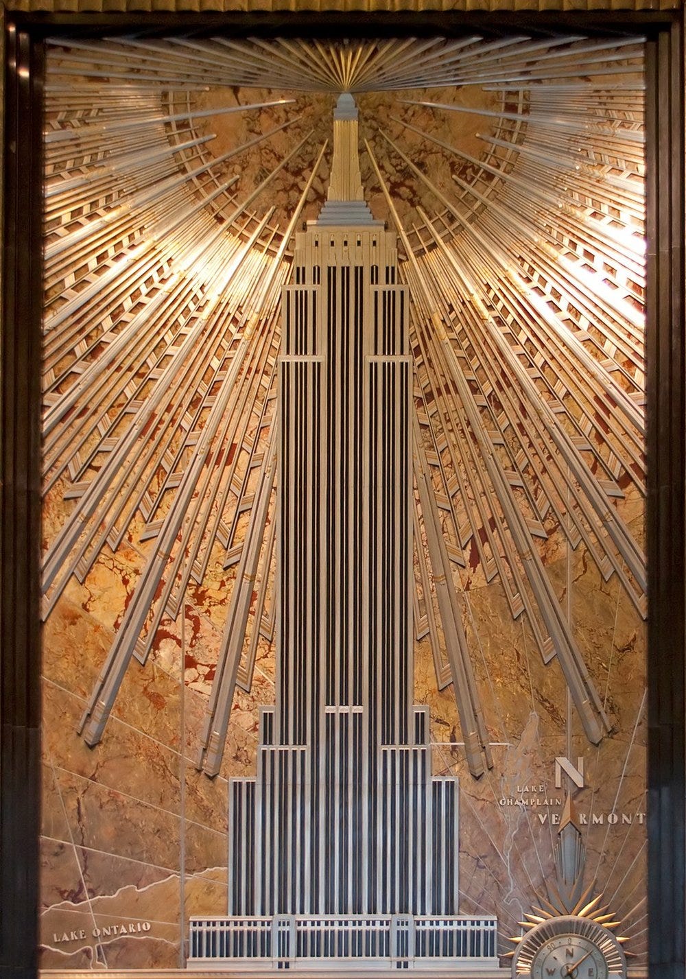 Aluminum relief of the Empire State Building.