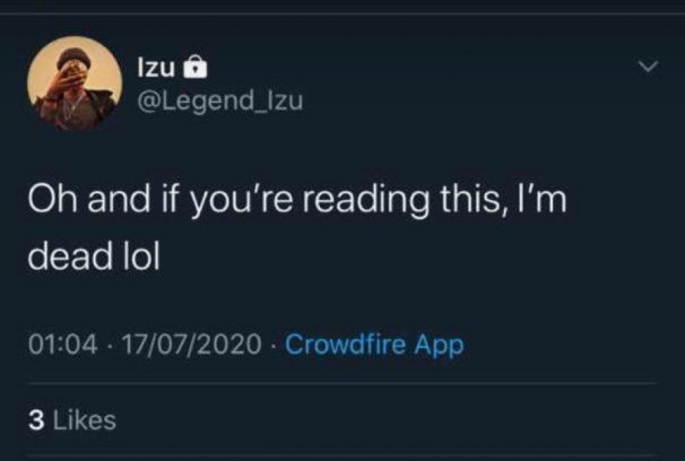 Izuchukwu’s last tweet.