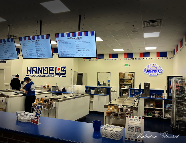 Photo taken inside Handel's Homemade Ice Cream in Provo showing how ice cream is prepared by their friendly staff. This image is captured by Katerina Gasset, Move to Provo website owner and author.