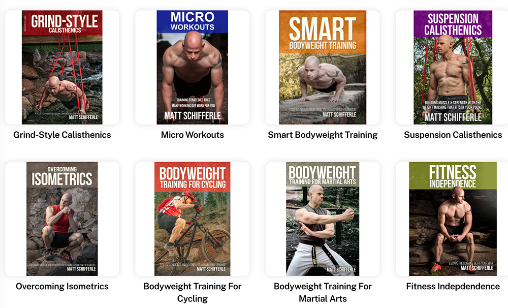 Matt Schifferle, founder of the Red Delta Project and calisthenics practitioner, as shown on the covers of his six books