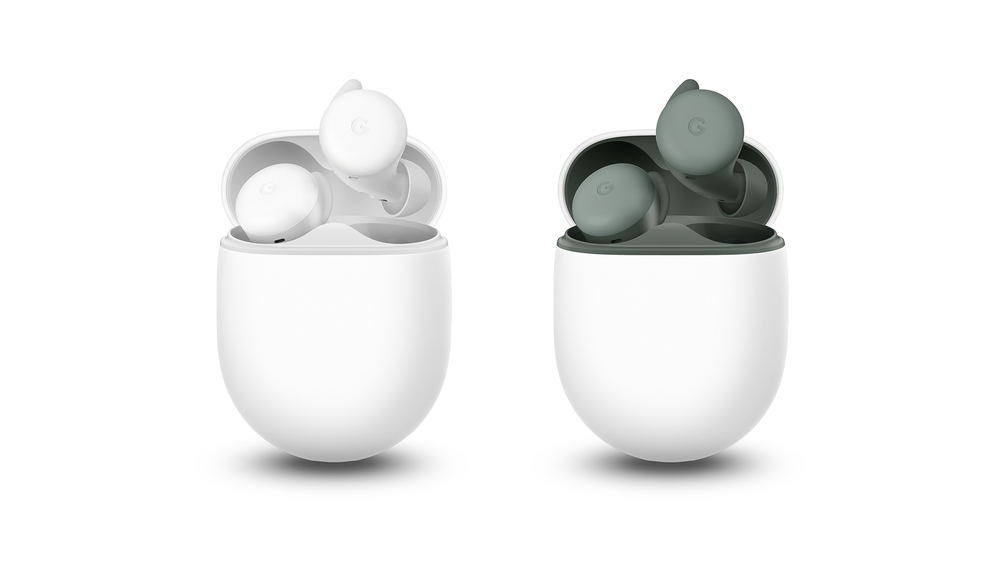 A picture of the Pixel Buds A-series in two different colours