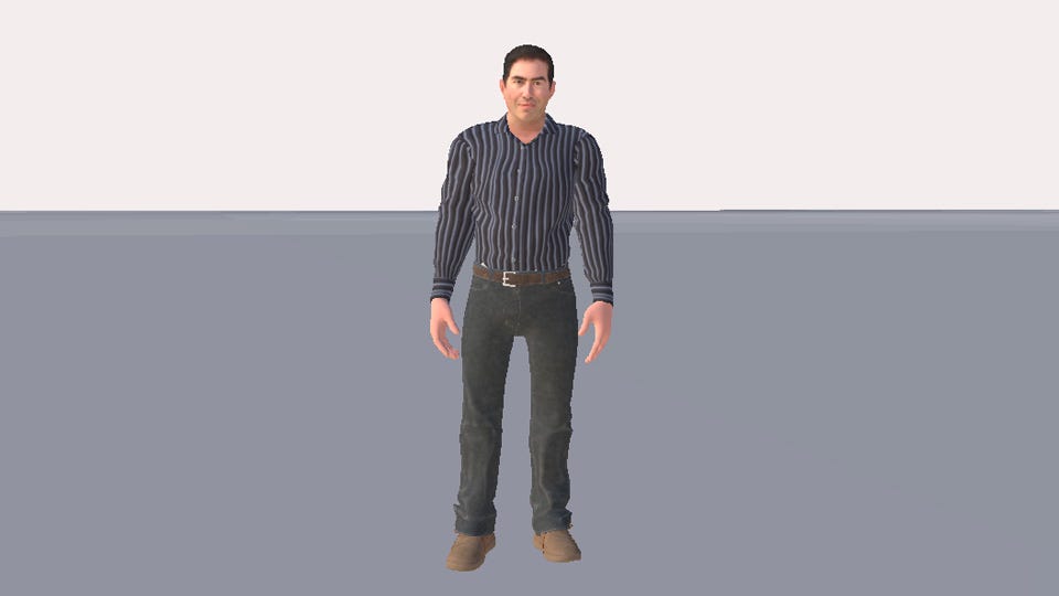 Howard's complete 3D avatar in High Fidelity.