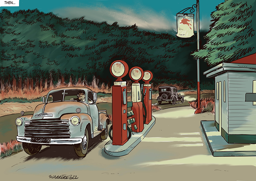 “Gas” — NFT homage to Edward Hopper by comics artist Serge Carrere @newmisma.com