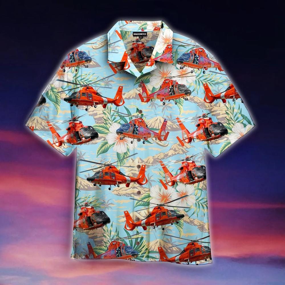 Us Coast Guard Helicopter Rescue Swimmer Mh-65 Hawaiian Shirt For Men