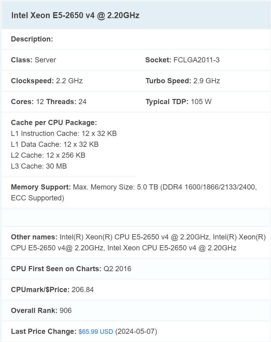 data about e5 2650 v4