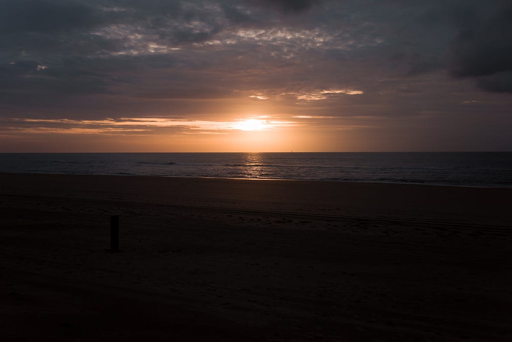 Sunset on a seashore underexposed photograph using exposure compensation and AV mode