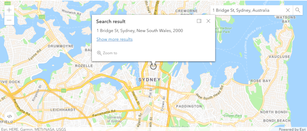 a map with an address search result for Sidney AU