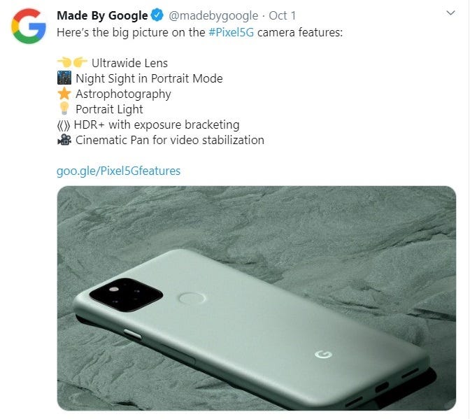How to avoid brand failure — Google Pixel 5G Twitter feed about the phone’s camera features