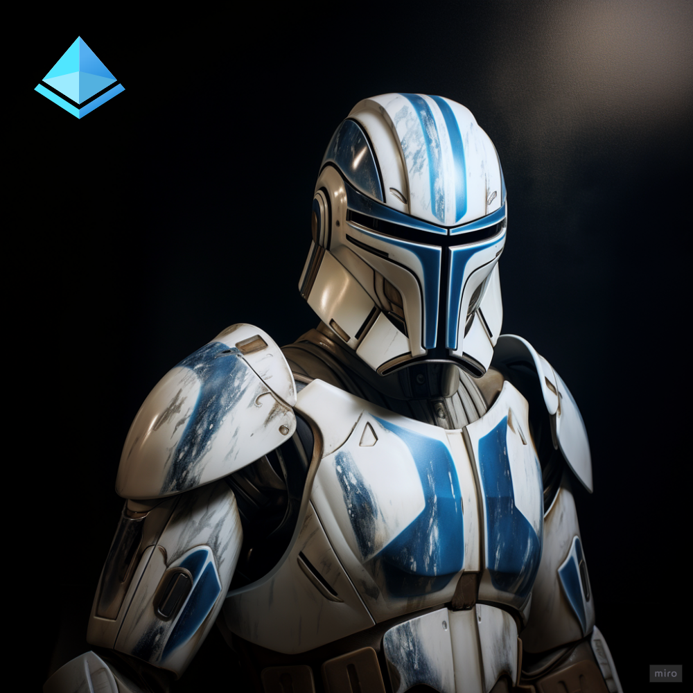 superhero, star wars guardian, shades of blue and white, armor, shield, portrait, ultrarealistic