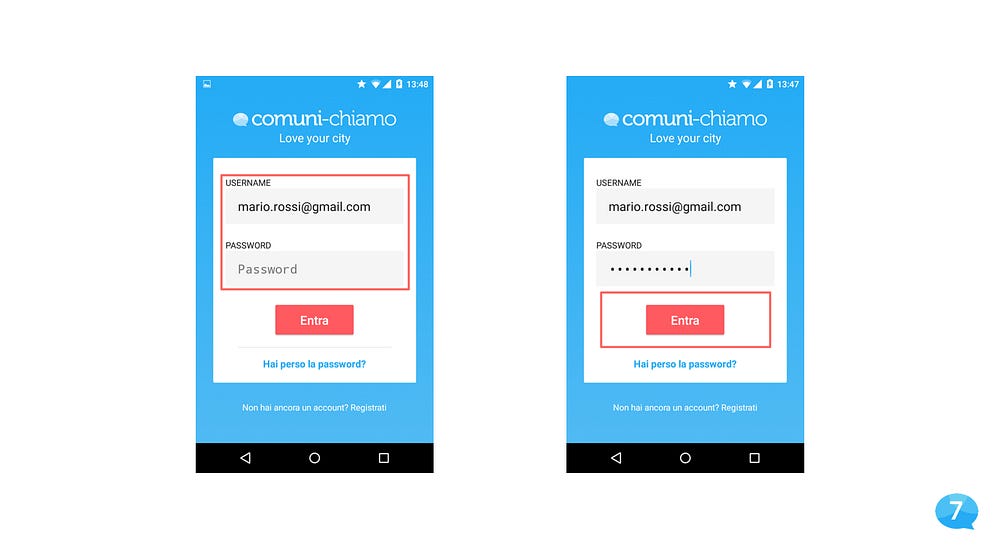 Schermata App Android Comuni-Chiamo login Schermata App Android Comuni-Chiamo login